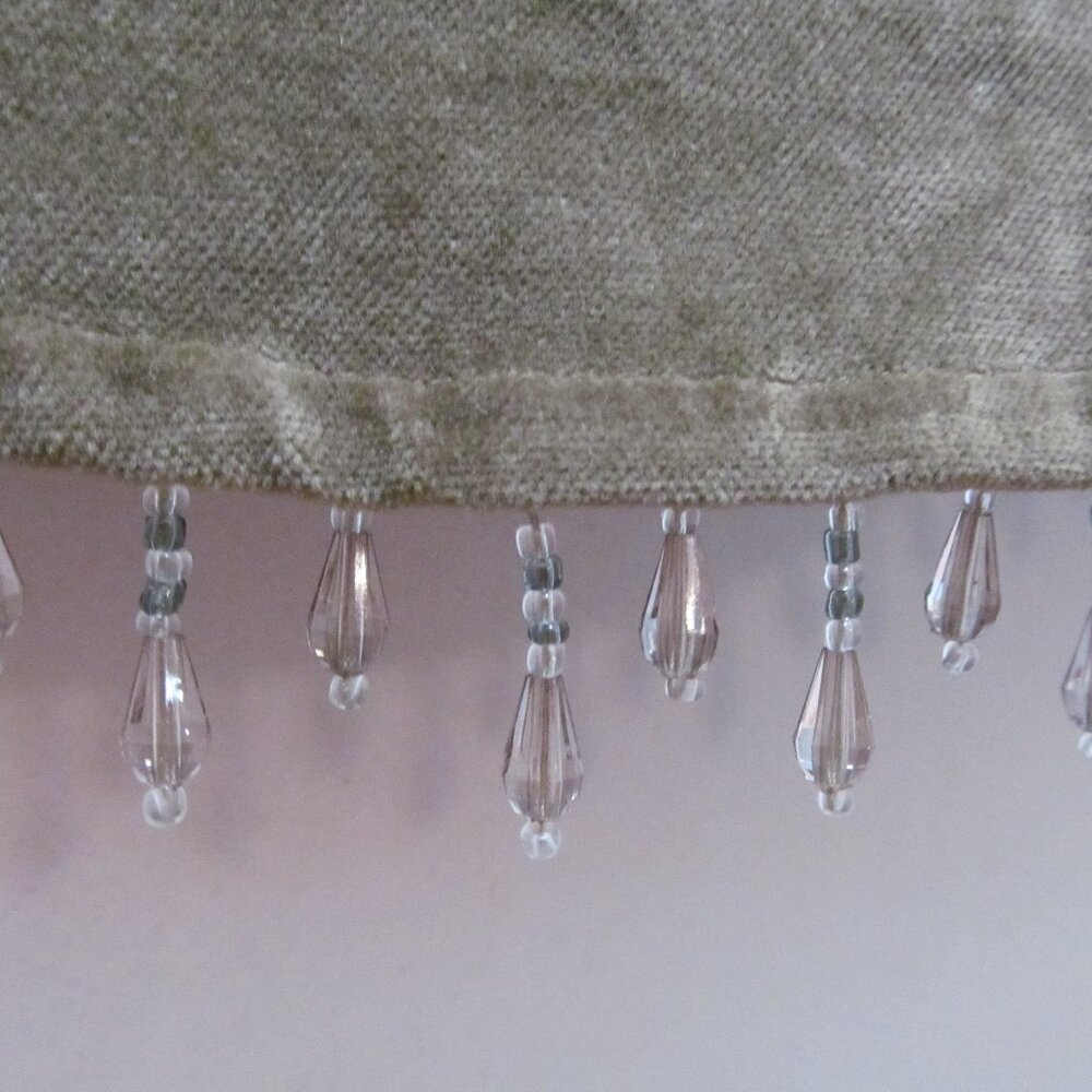 Curtain Valance with Beaded Trim Fringe Scalloped Olive Green 54 x 17.5